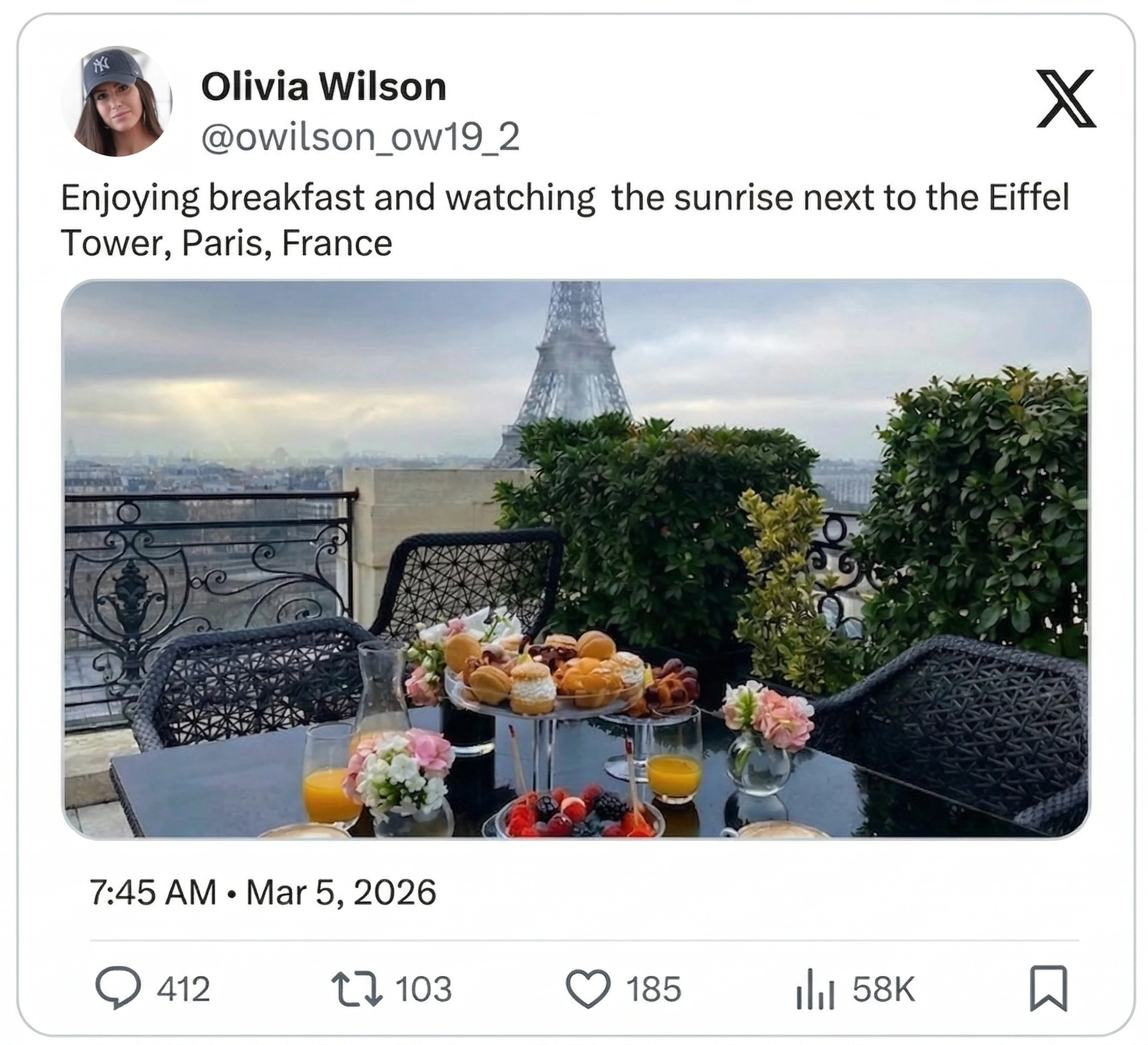 Enjoying breakfast in Paris